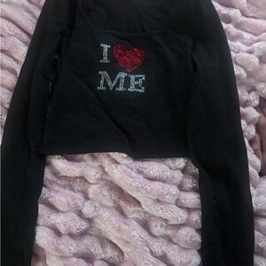 SHEIN Black Long Sleeve Top with Red Heart